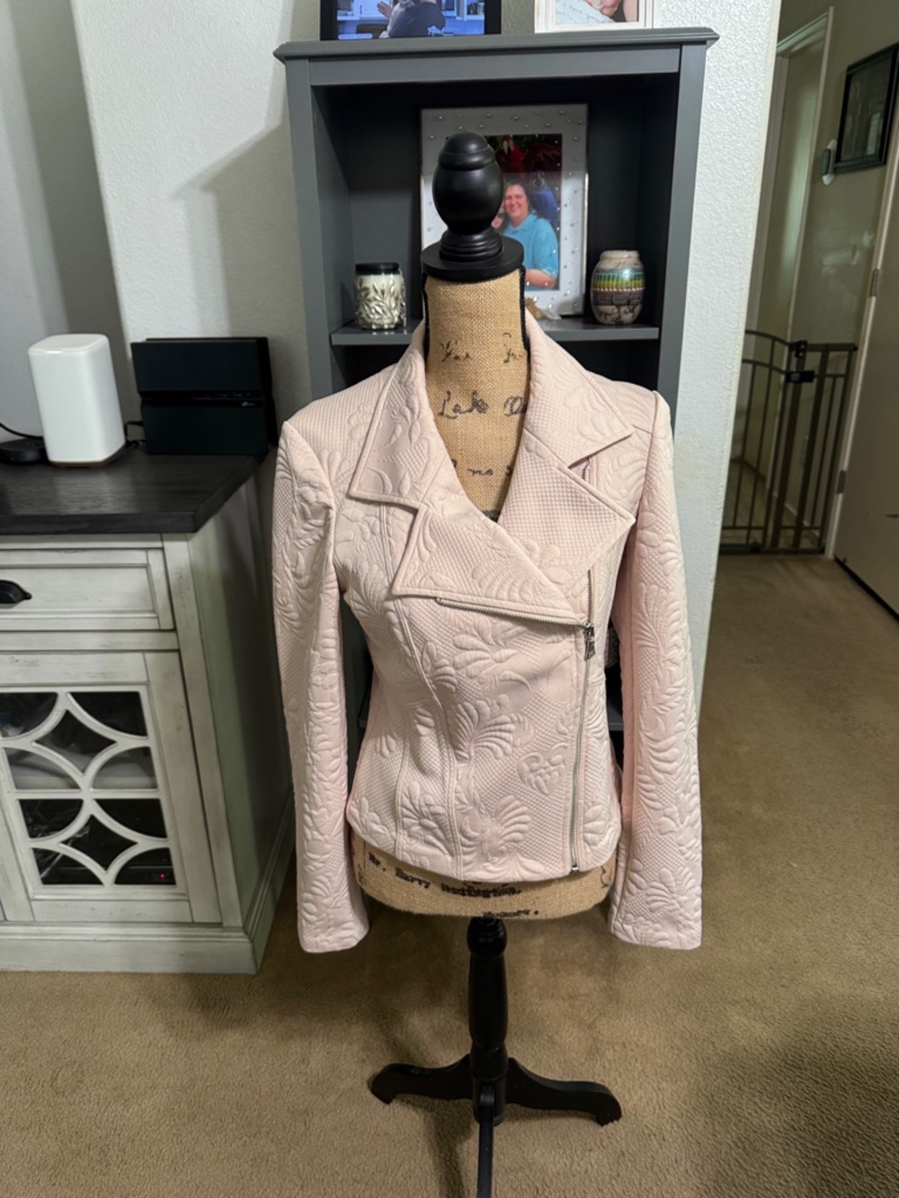 Express Pale Pink Quilted Moto Blazer size M